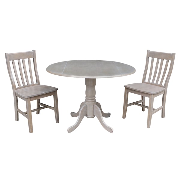 International Concepts Round 42 in Dual Drop Leaf Table with 2 Schoolhouse Chairs, Washed Gray Taupe, 42 in W, 42 in L K09-42DP-C61P - main